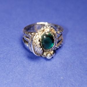 Native American Sterling Abalone Leaf Ring 4¾